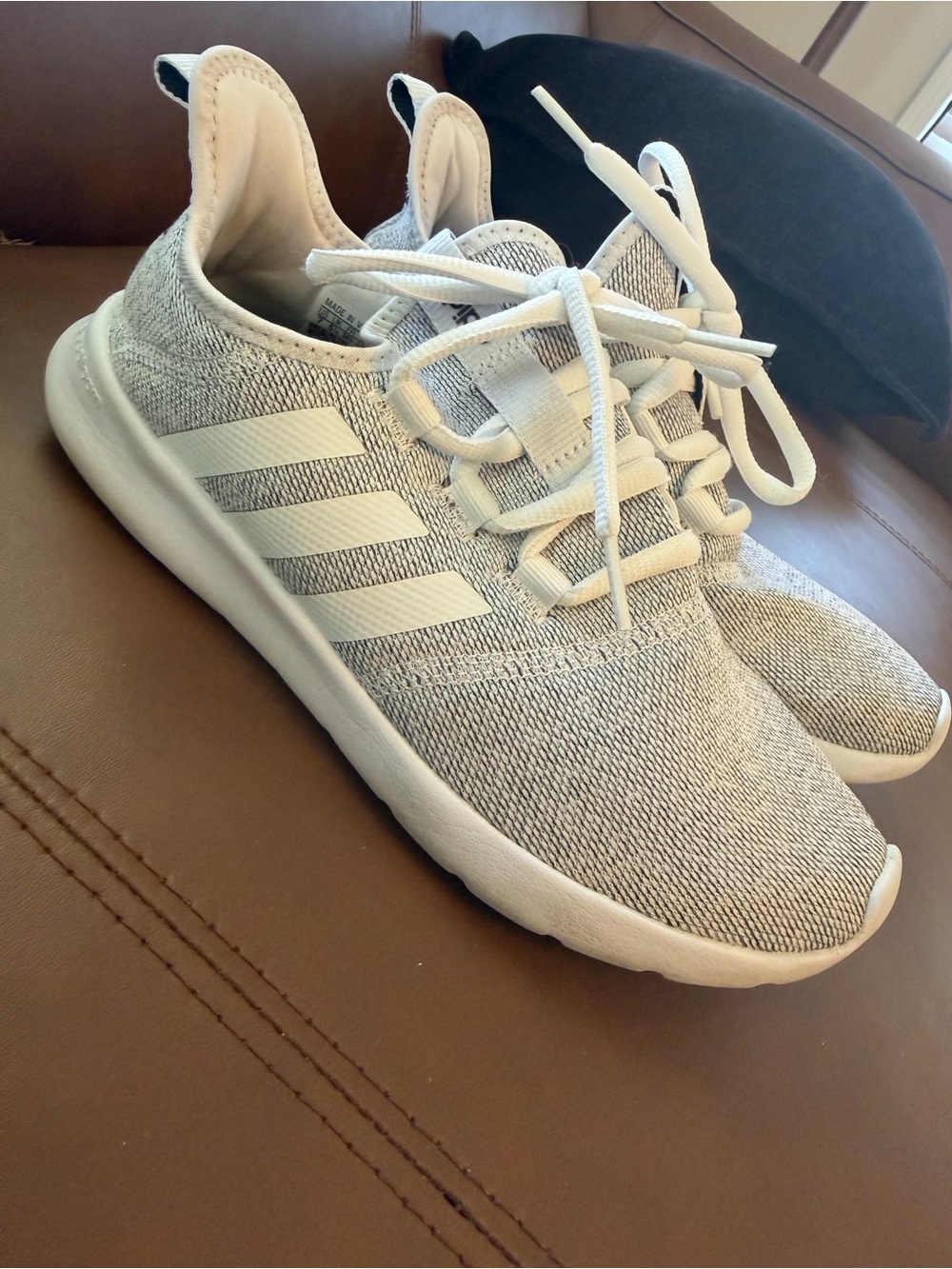 adidas Grey Knit Running Shoes with White Stripes